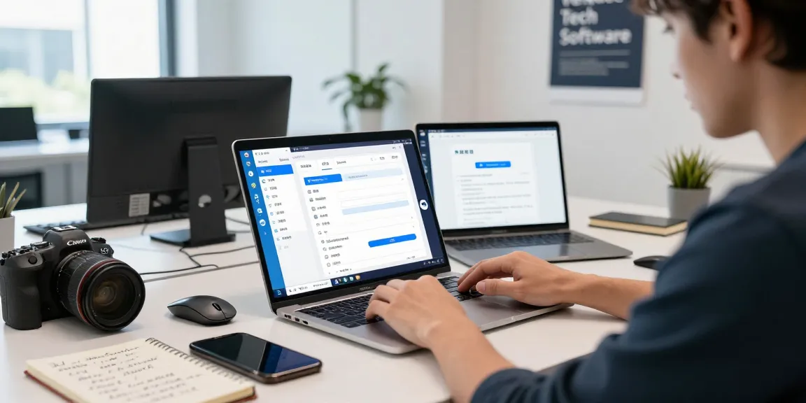 Configuring Telegram Chinese language settings in a modern workspace setup with laptop, notes, and tech gadgets.