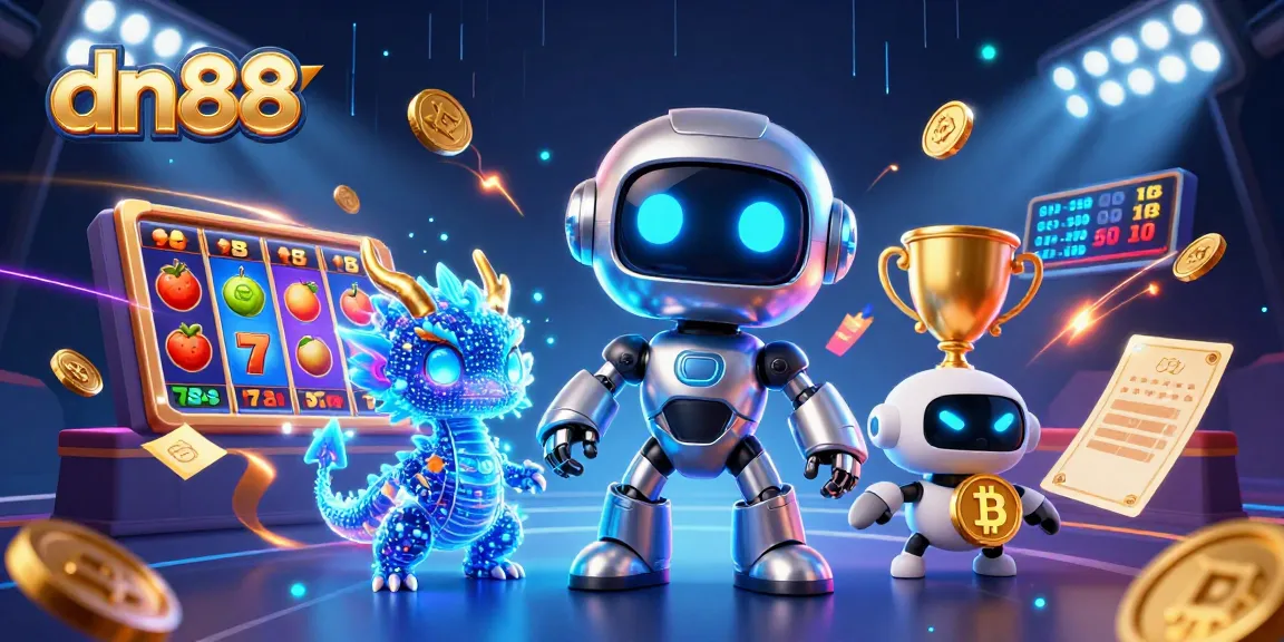 Betting on dn88 with a vibrant 3D scene showcasing casino elements and characters.